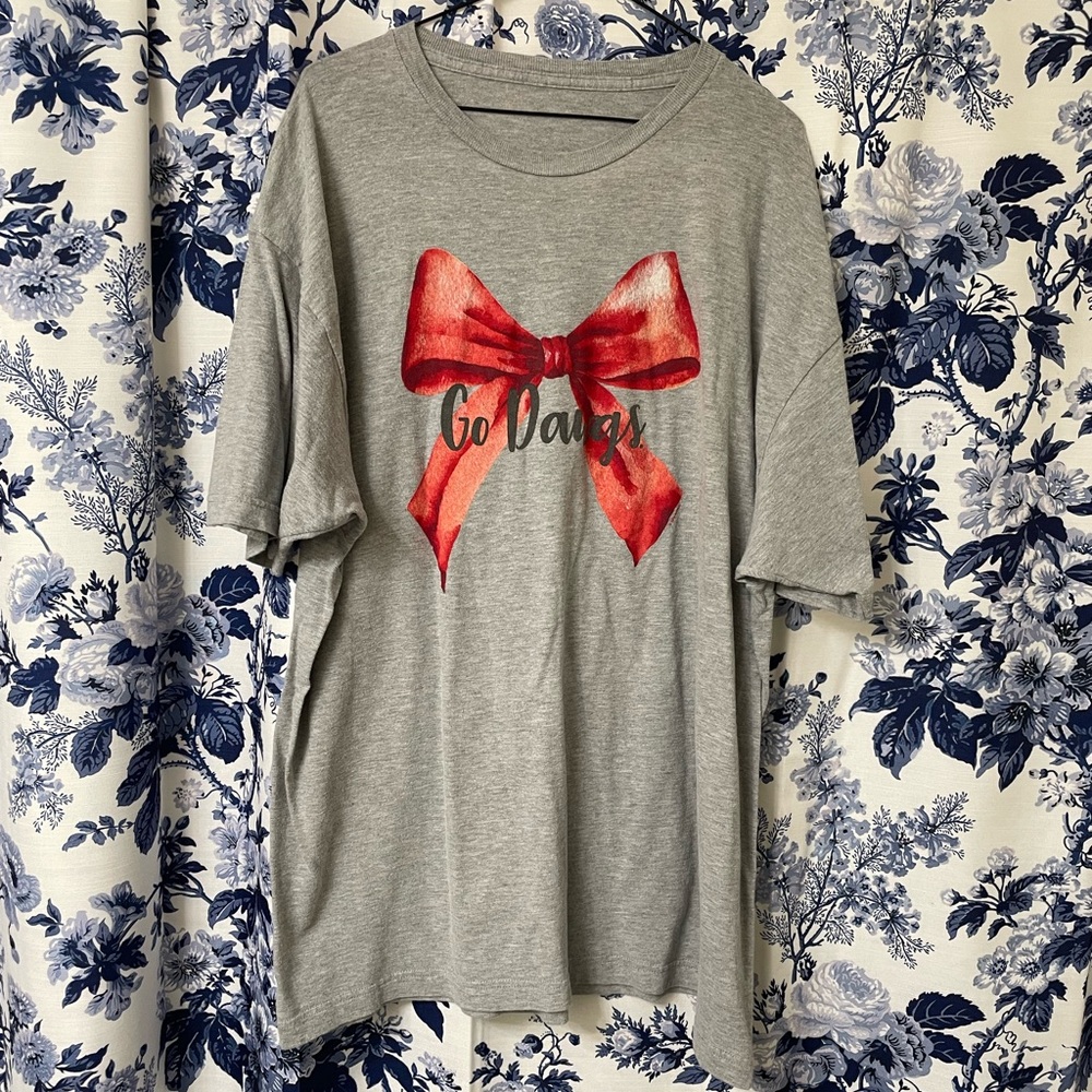 Gray Women’s Shirt with Red Bow Design